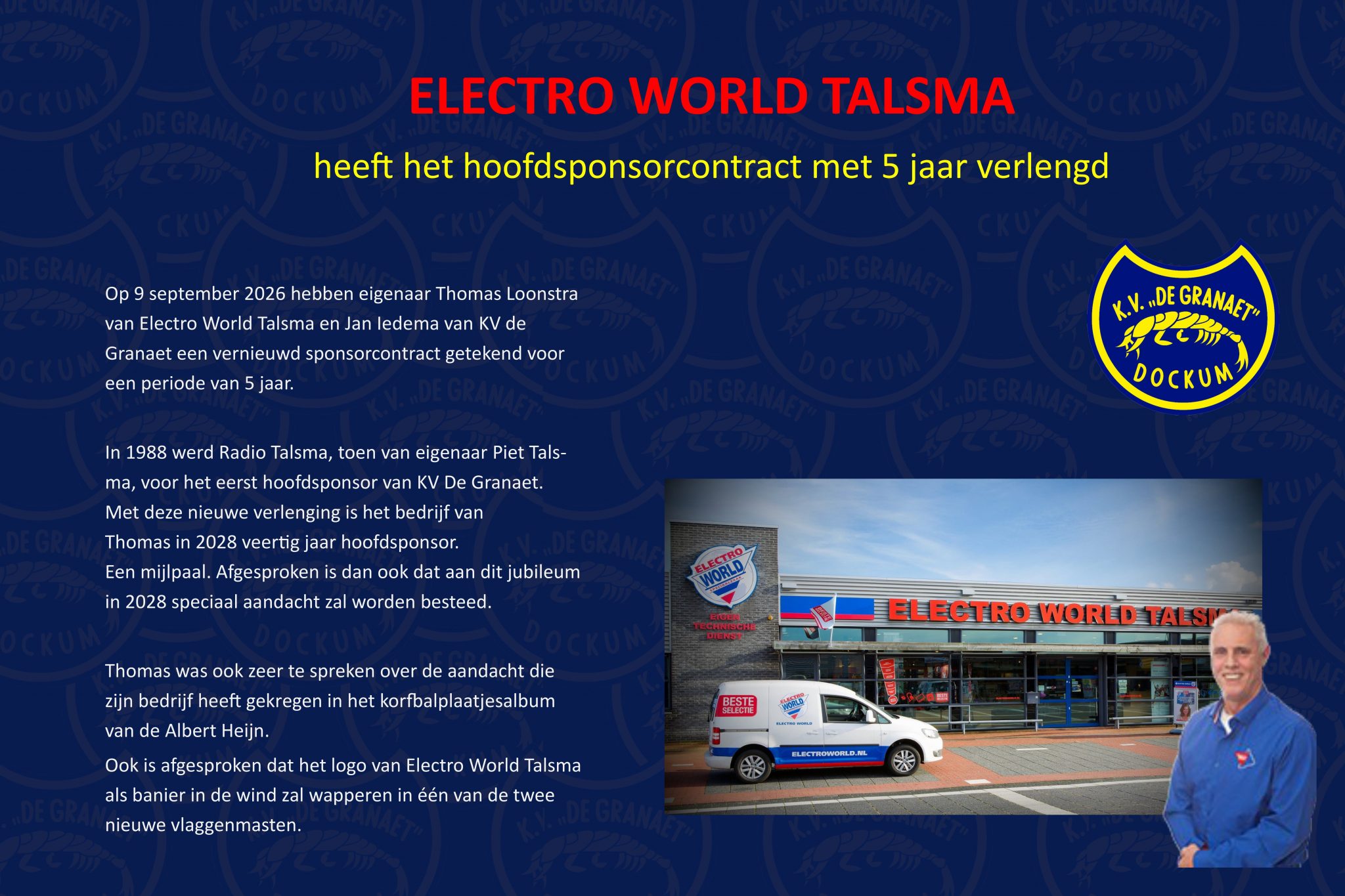 Onze hoofdsponsor verlengd het sponsorcontract!